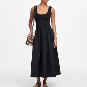 NWT Madewell Sz XS Mixed Poplin Scoopneck Maxi Dress Jet Black Tank Sleeveless